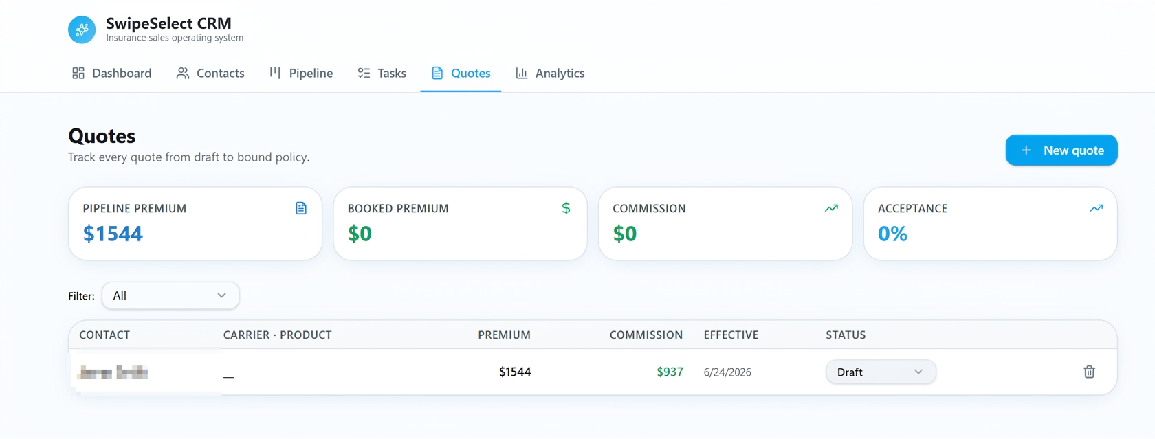 SwipeSelect CRM Quotes screenshot